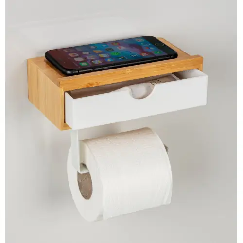 Dérouleur de papier WC avec tablette Inbara à coller blanc - WENKO Bon Plan
