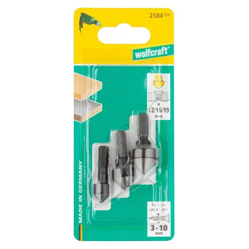 Lot de 3 fraises à encastrer HSS 6 pans WOLFCRAFT, diamètre 8-12-16 mm - WOLFCRAFT Promotion