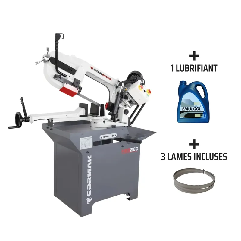 Pack Scie à ruban à métaux Cormak HBS260 – 400V + 3 lames + 1 lubrifiant Offre Exclusive
