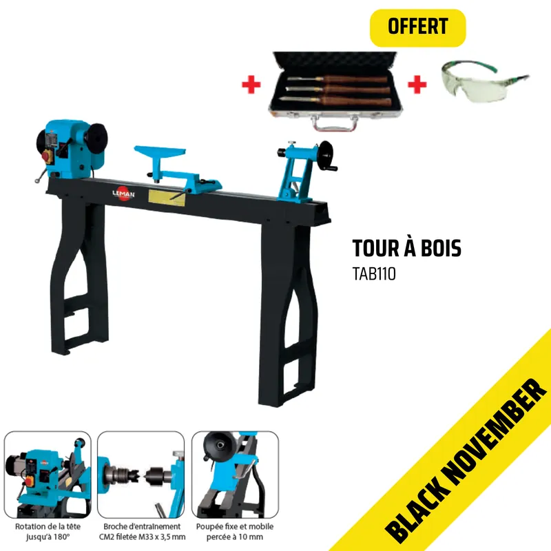 Remise Tour à bois Leman 1100 mm TAB110 230v – Black November