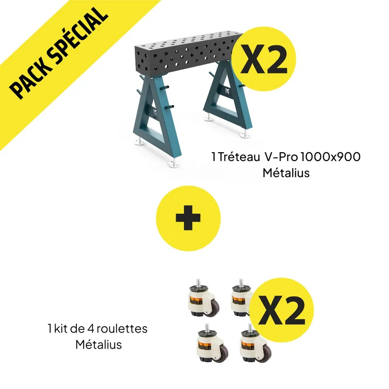 Vente Directe Pack Tréteaux Métalius V-Pro avec Roulettes