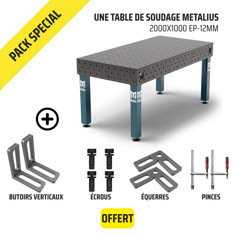 Pack de démarrage Table de soudage Metalius 2000x1000mm Ép.12mm Vente Flash